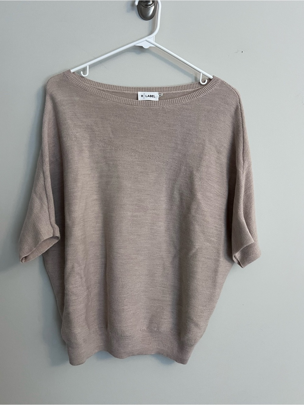 R Label Short Sleeve Knit Crewneck Sweater in Taupe